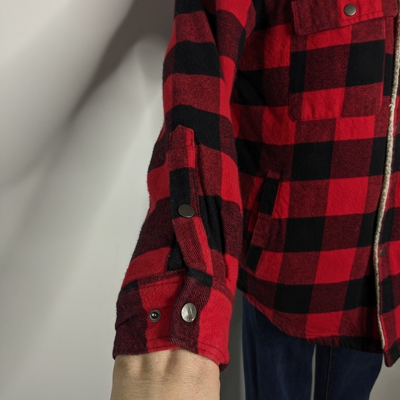 Falls Creek red black plaid fleece & flannel button up jacket - Picture 4 of 9